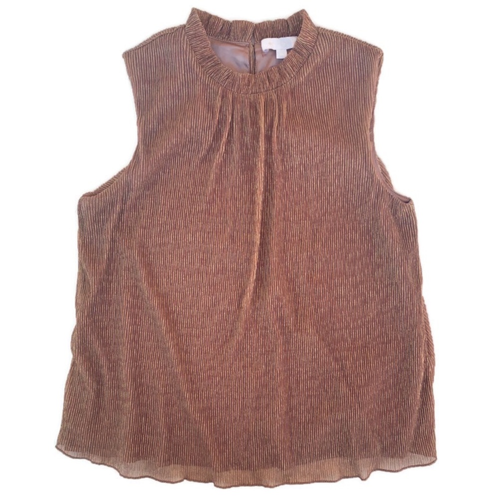 Eri + Ali Anthropologie Pink Rose Metallic Shimmer Plisse Sleeveless Top
